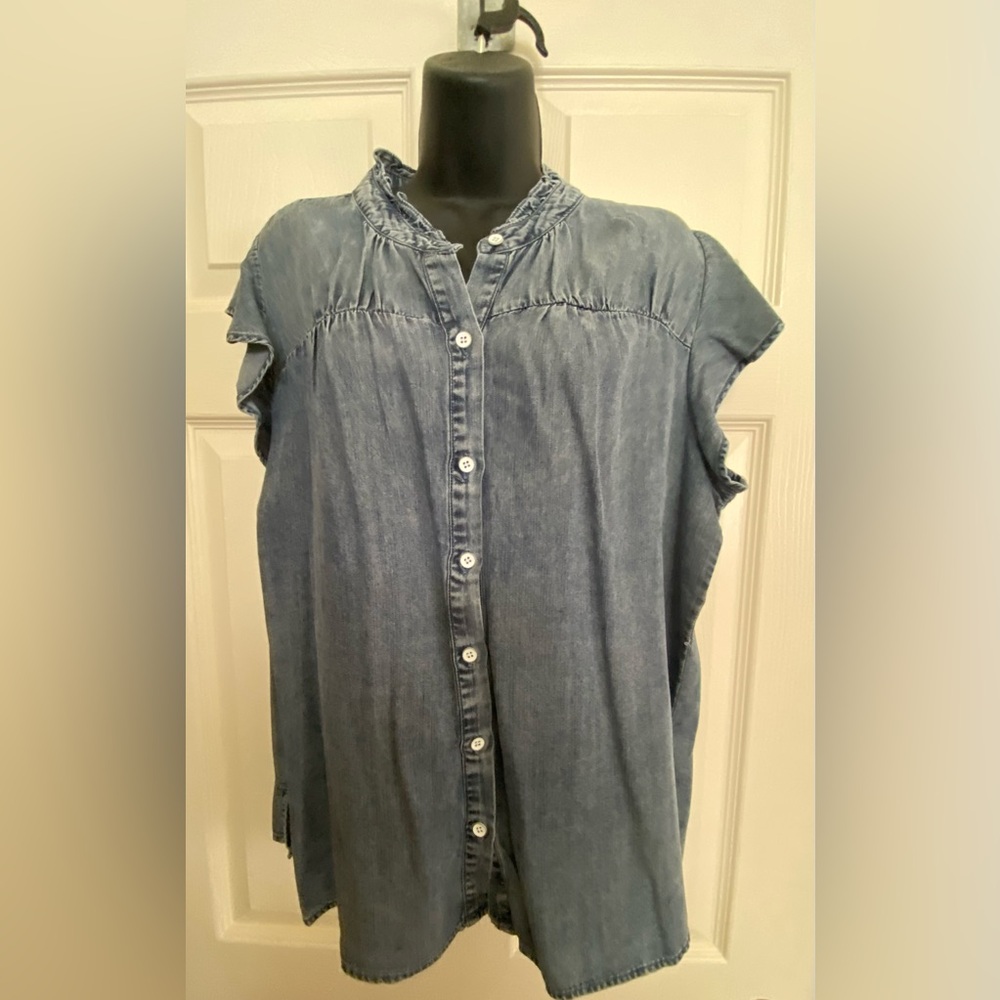 Velvet Heart Blue Button Down Shirt with Mandarin Collar